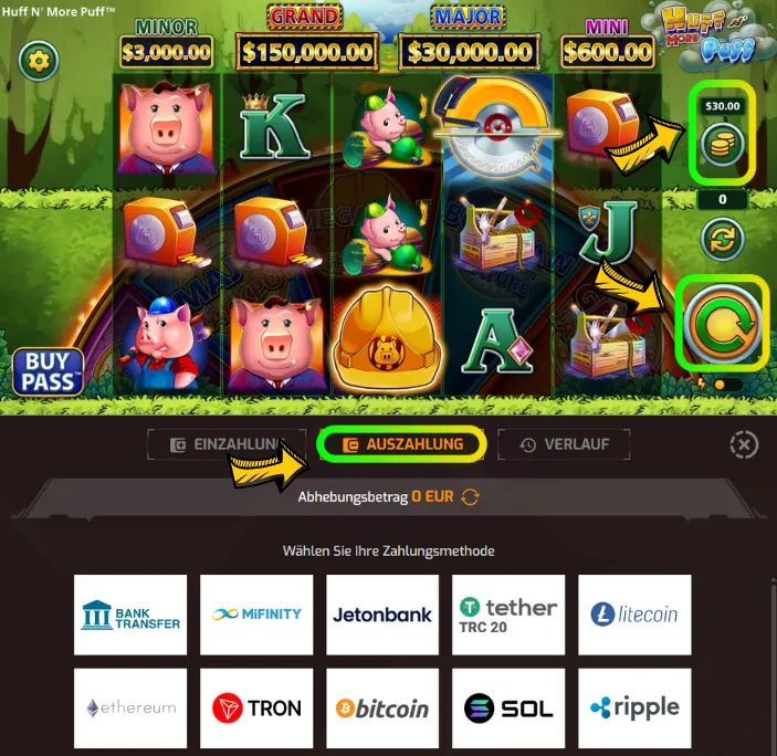 Starte den Spin und nutze Auszahlungsoptionen